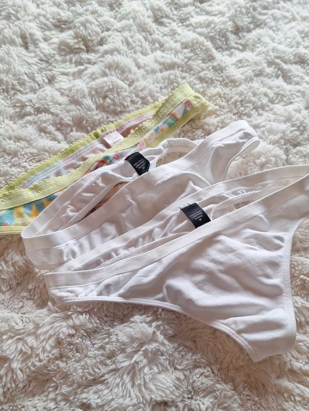 Victoria's Secret White Cotton Thong Set with Pastel Accent